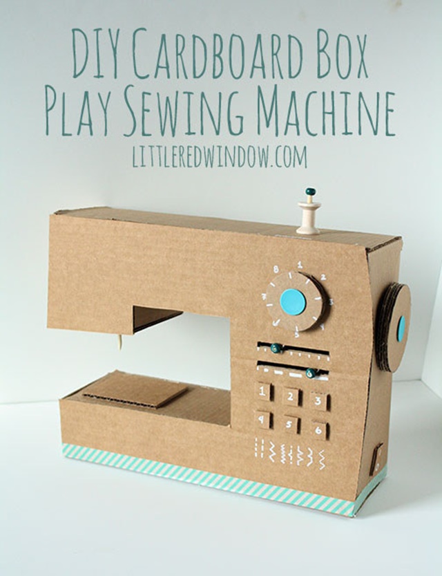 A Cardboard Sewing Machine-20 Awesome Ways to Recycle Cardboard Box for Kids