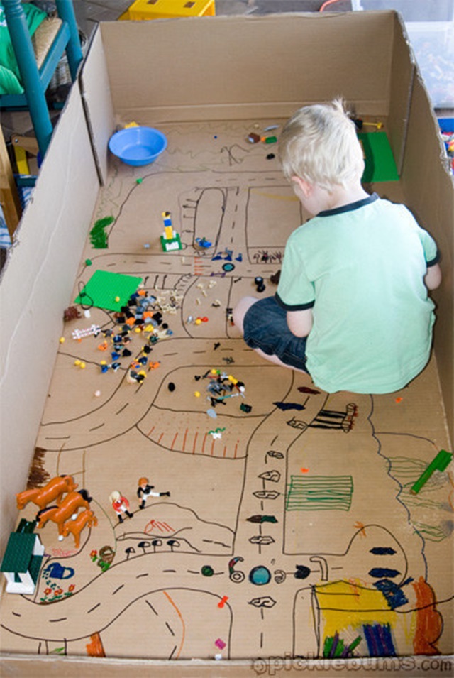 Cardboard Lego Town-20 Awesome Ways to Recycle Cardboard Box for Kids
