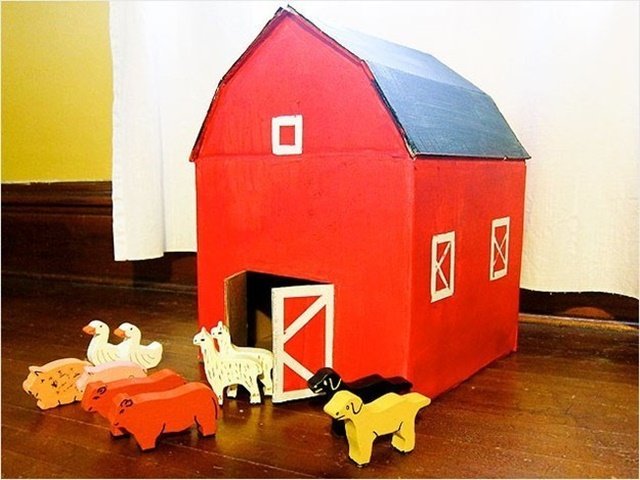 Cardboard Red Barn-20 Awesome Ways to Recycle Cardboard Box for Kids