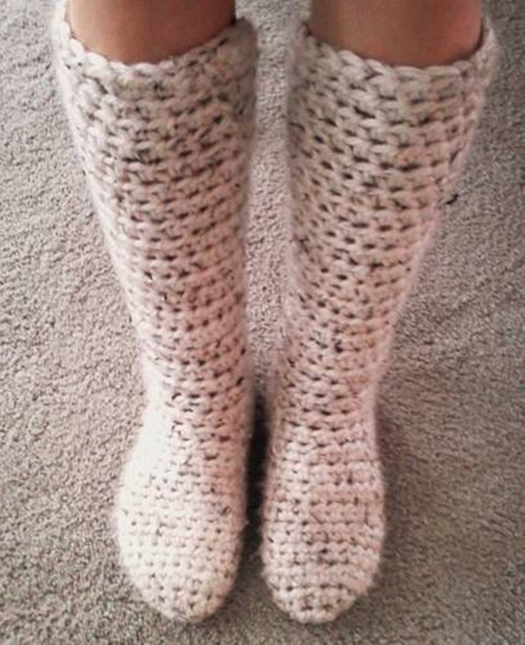 Mary Jane High Cuff Crochet Slipper Free Pattern-10 High Knee Crochet Slipper Boots Patterns to Keep Your Feet Cozy - Adult Version