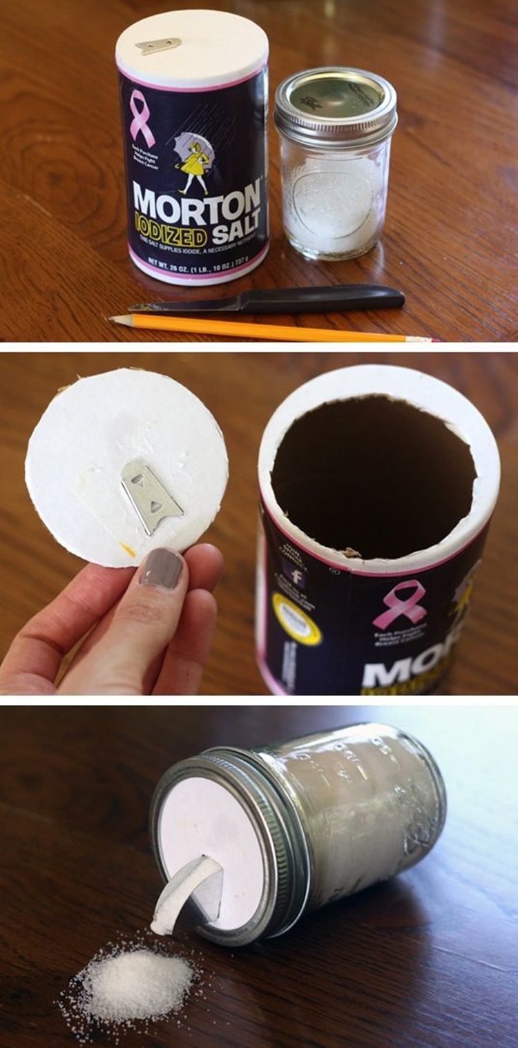 20 Unique Mason Jar DIY Crafts and Projects You'll Love to Try-Mason Jar Salt Dispenser