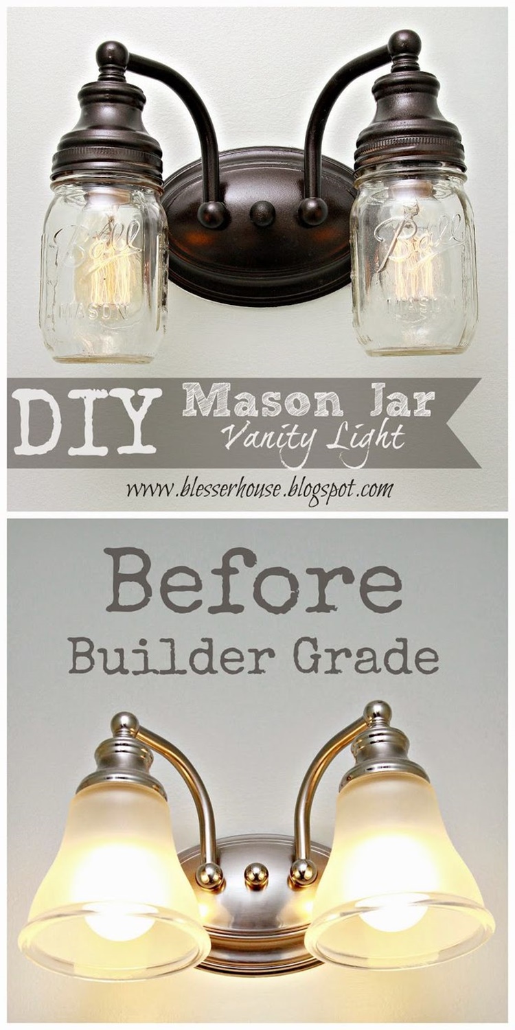 20 Unique Mason Jar DIY Crafts and Projects You'll Love to Try-Mason Jar Vanity Light