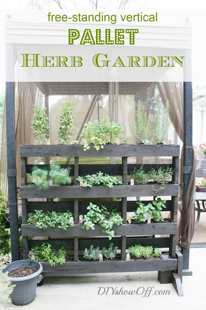 Free Standing Vertical Pallet Herb Garden-Pallet Gardening Ideas-DIYHowto Create A Pallet Garden