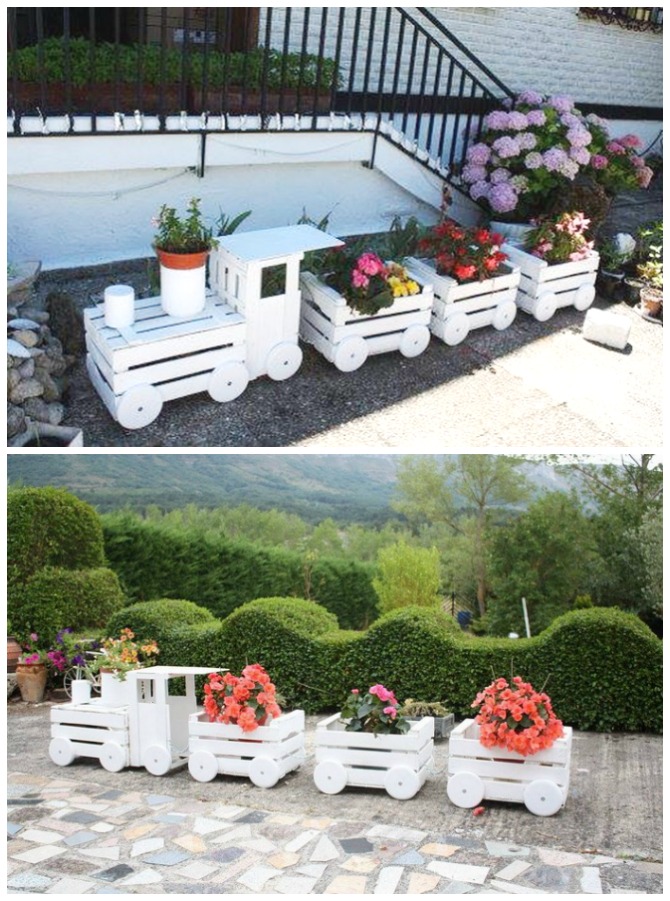 DIY Train Planters from Wood Crate Picture Instructions