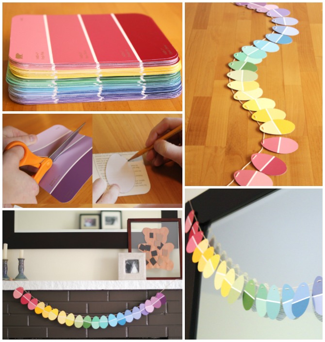 DIY Paint Chip Easter Egg Garland-Top 15 Paint Chip DIY Projects For Home Decoration