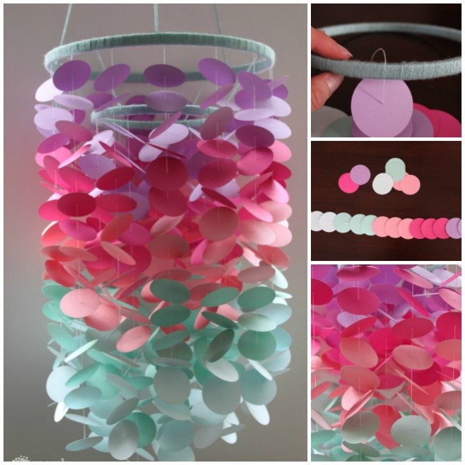 DIY Paint Chip Mobile chandelier-Top 15 Paint Chip DIY Projects For Home Decoration