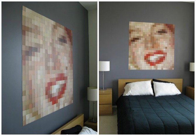 DIY Paint Chip Pixelated Wall Art-Top 15 Paint Chip DIY Projects For Home Decoration