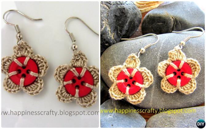 Crochet Button Flower Earring Free Pattern