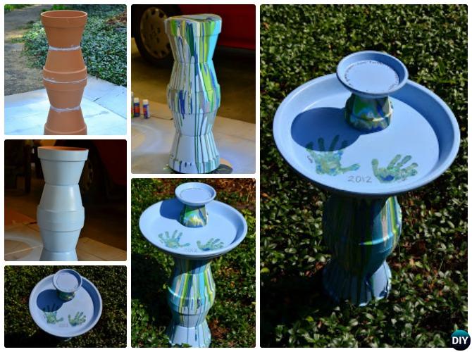 DIY Marble Paint Clay Pot Bird Feeder Instructions