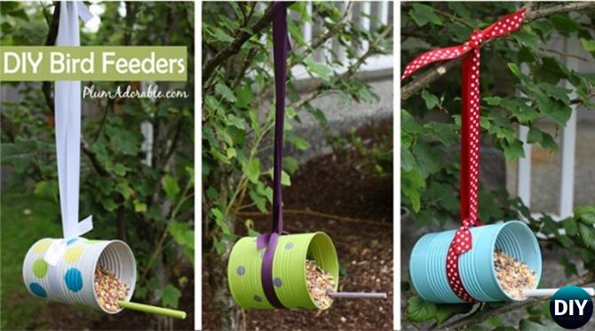 DIY Tin Can Birdfeeder - 20 DIY Bird Feeder Projects to Bring Life in Your Garden