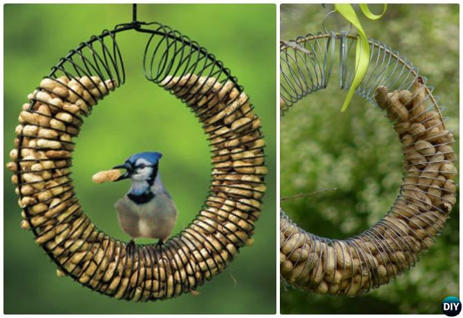 DIY wire spring Birdfeeder Wreath - 20 DIY Bird Feeder Projects to Bring Life in Your Garden