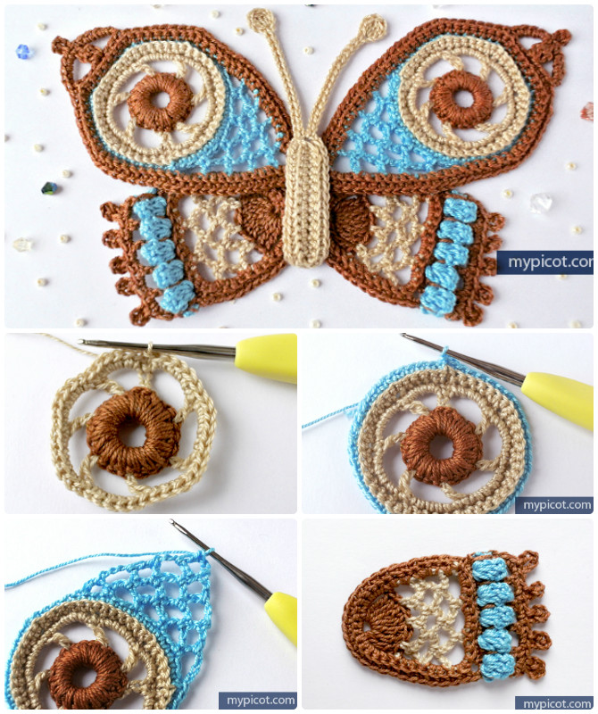 Popcorn Stitch Crochet Butterfly Free Pattern  - Crochet #Butterfly; Free Patterns  