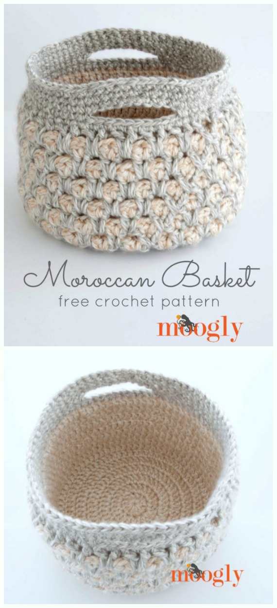 Moroccan Basket Crochet Free Pattern - #Crochet; Storage #Basket; Free Patterns