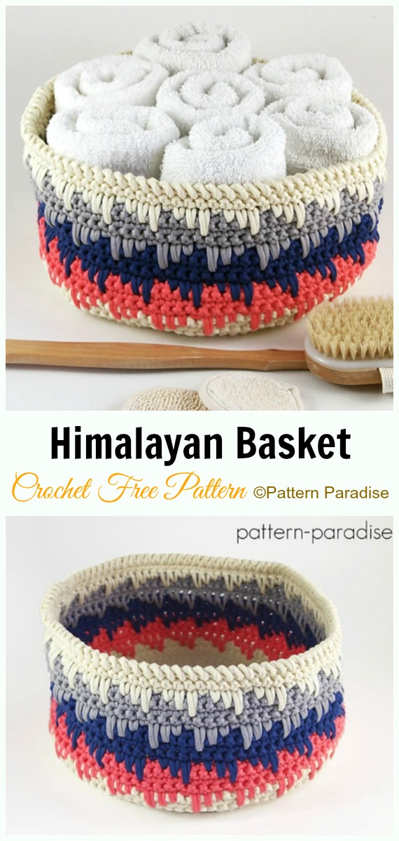 Himalayan Basket Crochet Free Pattern - #Crochet; Storage #Basket; Free Patterns