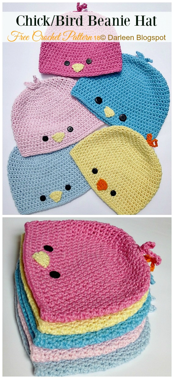 Chick/Bird Hat Crochet Free Pattern - #Crochet; #Beanie; Hat Free Patterns  