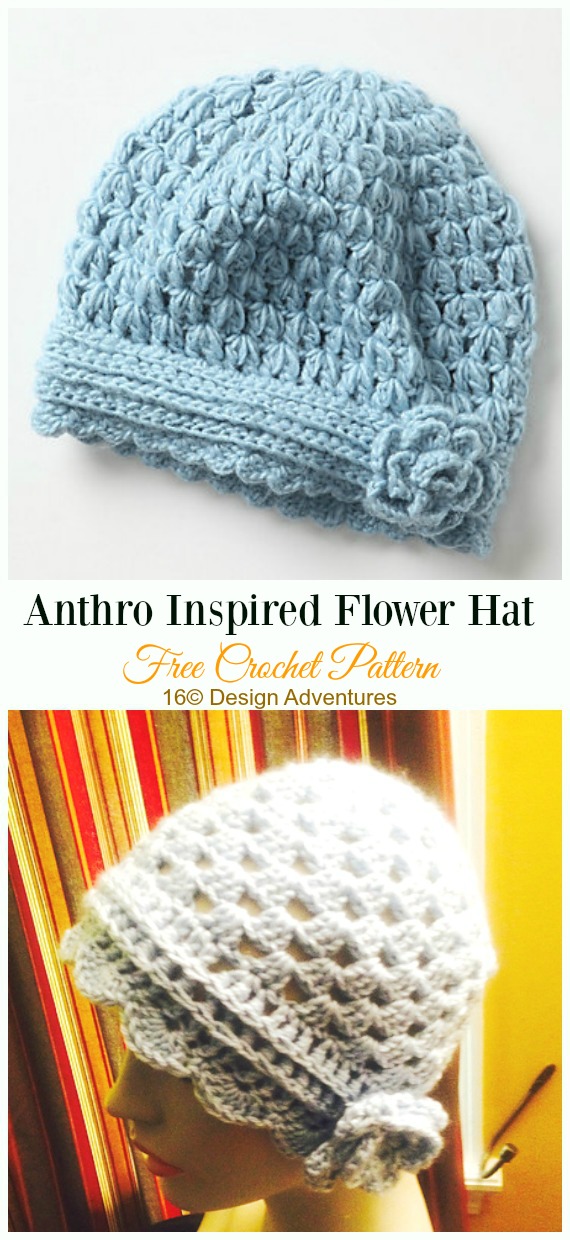 Anthro Inspired Flower Hat Crochet Free Pattern - #Crochet; #Beanie; Hat Free Patterns