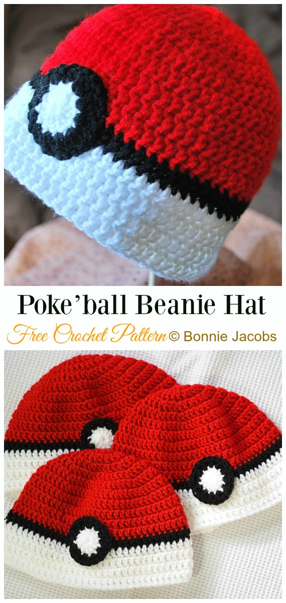 Poke'Ball Hat Crochet Free Pattern - #Crochet; #Beanie; Hat Free Patterns