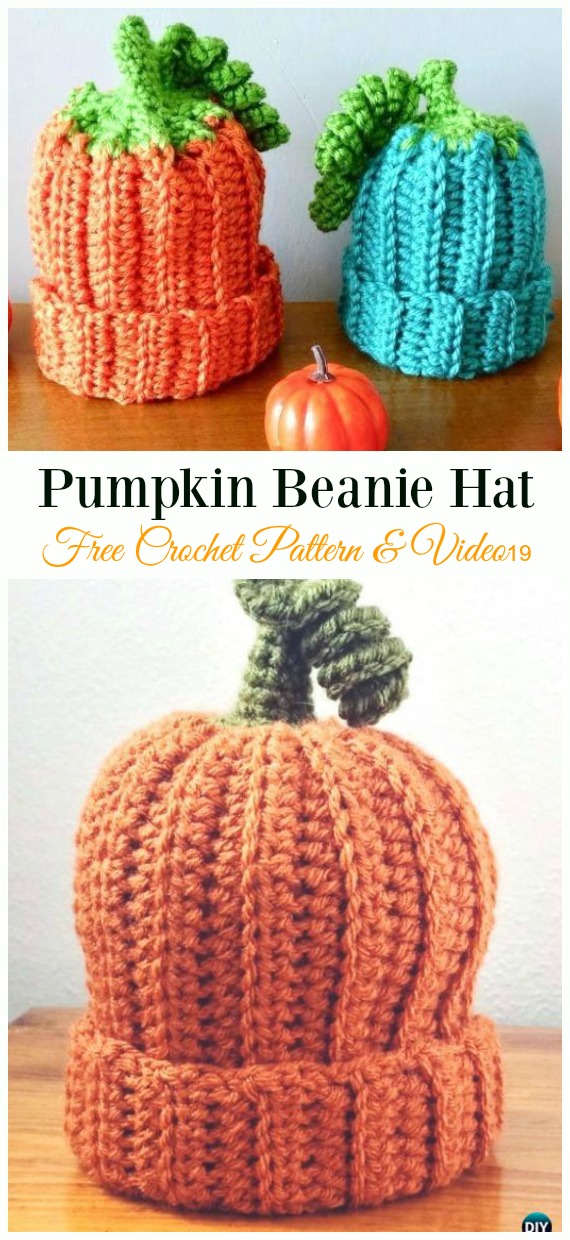 Pumpkin Hat Crochet Free Patterns & Video - #Crochet; #Beanie; Hat Free Patterns  