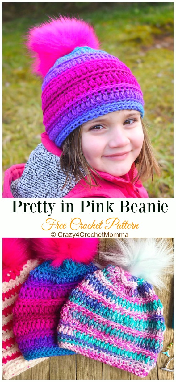 Pretty in Pink Beanie Crochet Free Patterns - #Crochet; #Beanie; Hat Free Patterns 