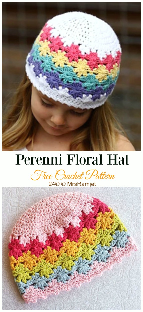 Perenni Floral Hat Crochet Free Patterns - #Crochet; #Beanie; Hat Free Patterns