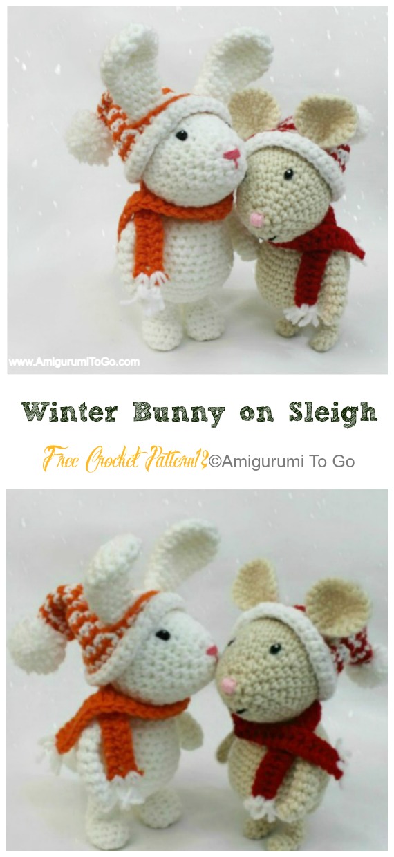 Amigurumi Winter Bunny on Sleigh Crochet Free Pattern - Crochet #Bunny; Toy #Amigurumi; Free Patterns