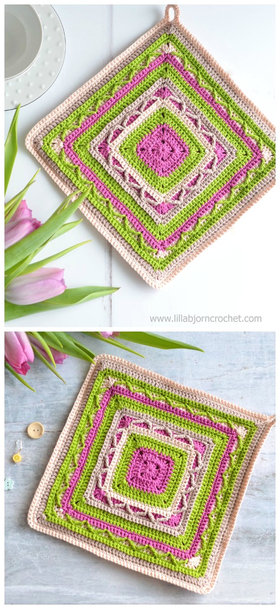 Tulip Potholder Crochet Free Pattern- #PotHolder; Hotpad Crochet Free Patterns