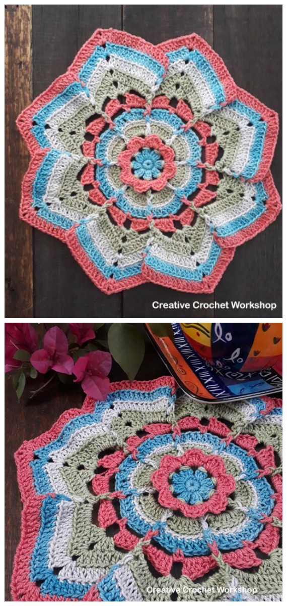 Flower Burst Potholder Crochet Free Pattern- #PotHolder; Hotpad Crochet Free Patterns
