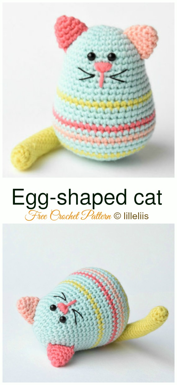 Crochet Egg-shaped Cat Amigurumi Free Pattern - #Amigurumi; #Cat; Softies Free Crochet Patterns