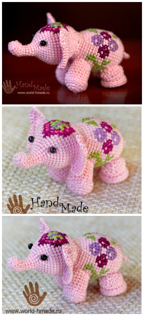 Crochet Pink Flower Elephant Amigurumi Free Pattern - #Crochet Amigurumi Crochet #Elephant Toy Softies Free Patterns     