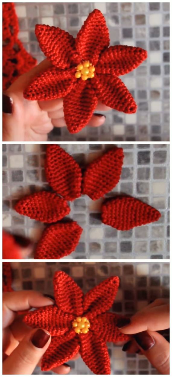 Crochet Amigu Poinsettia Flower Free Pattern Video - Crochet #Poinsettia; #Christmas; Flower Free Patterns