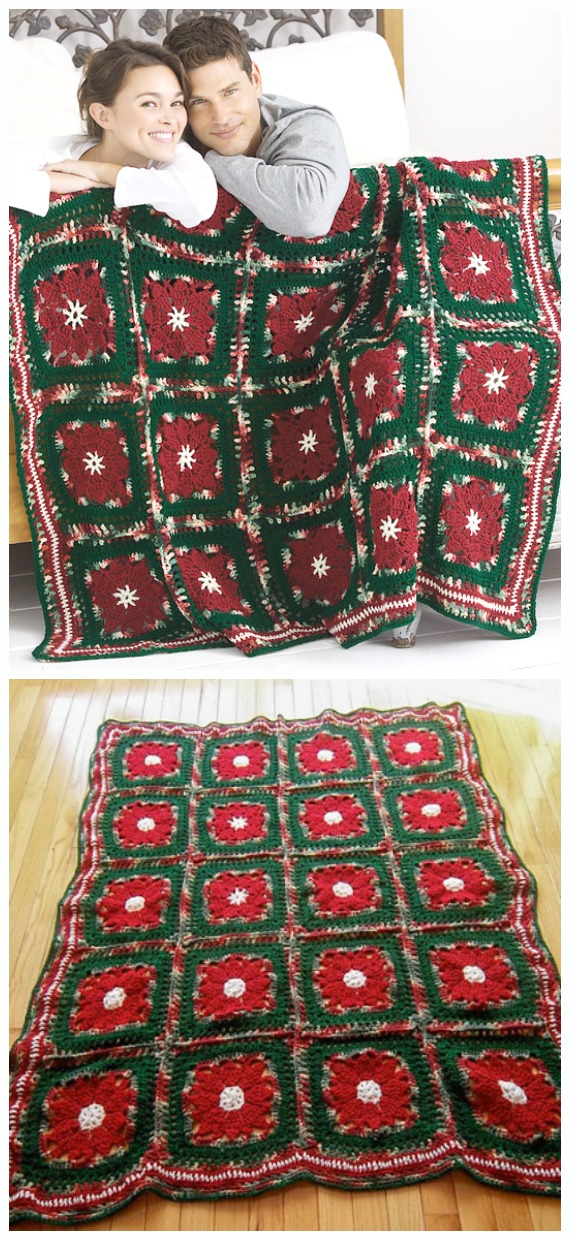 Poinsettia Throw Crochet Free Patterns - Crochet #Poinsettia; #Christmas; Flower Free Patterns