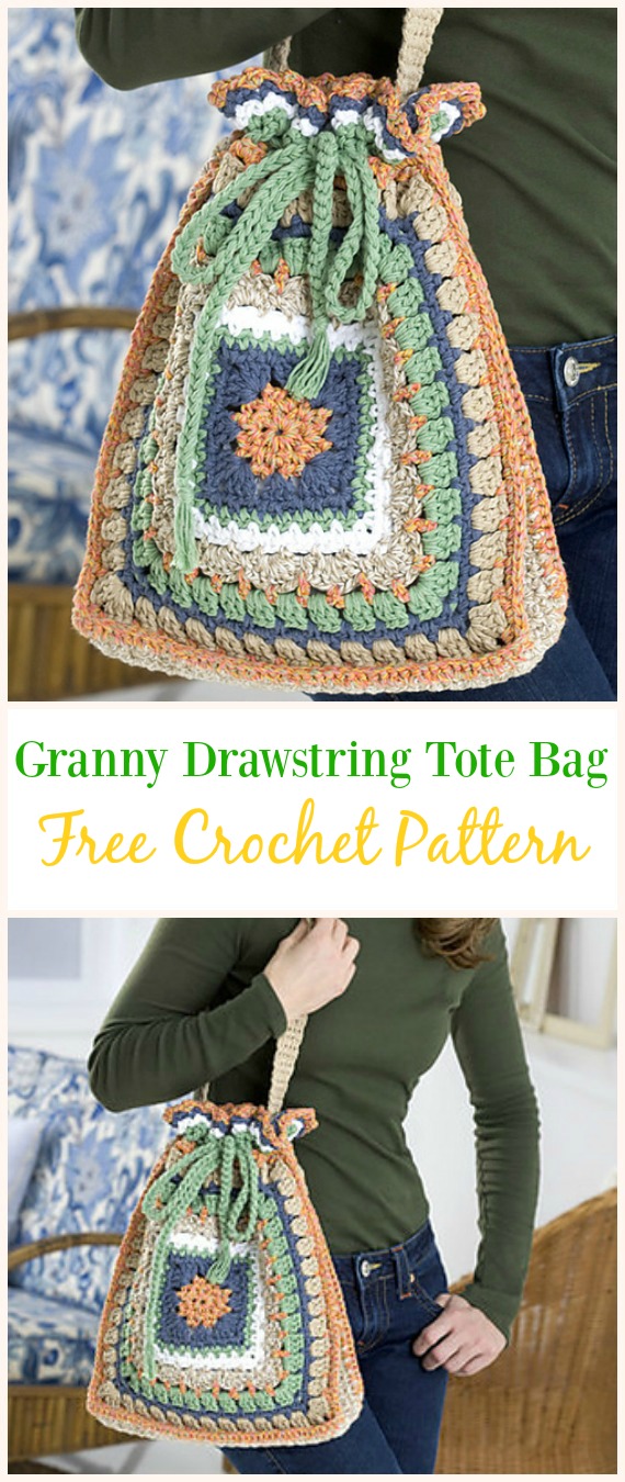 crochet drawstring bag pattern patterns bags tote granny diy crochetme diyhowto