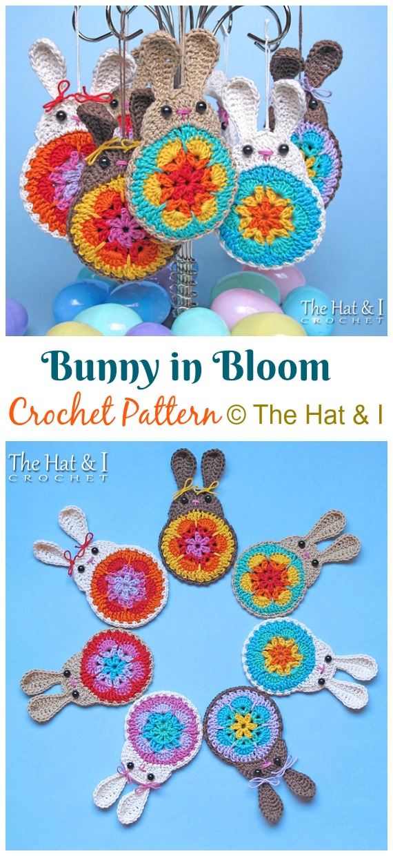 Bunny in Bloom Crochet Pattern - #Crochet; Bunny #Applique; Patterns