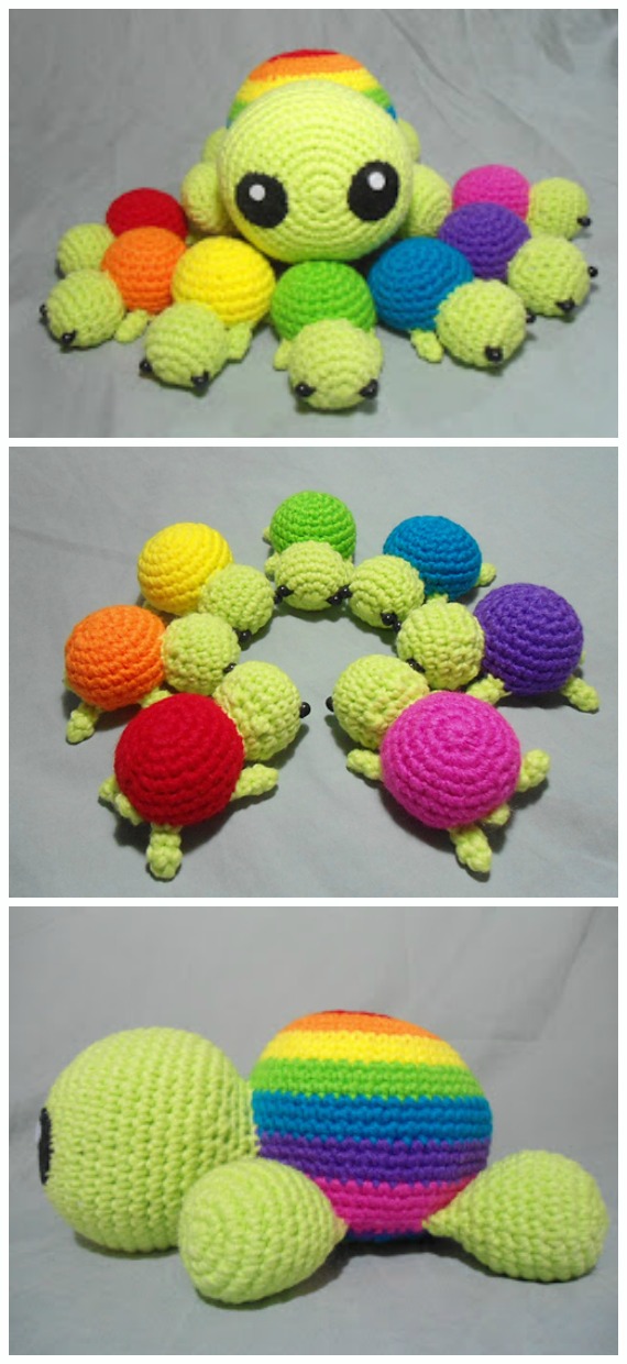 Amigurumi Rainbow Tiny-er Turtles Crochet Free Pattern - #Crochet; #Turtle; Amigurumi Toy Softies Free Patterns