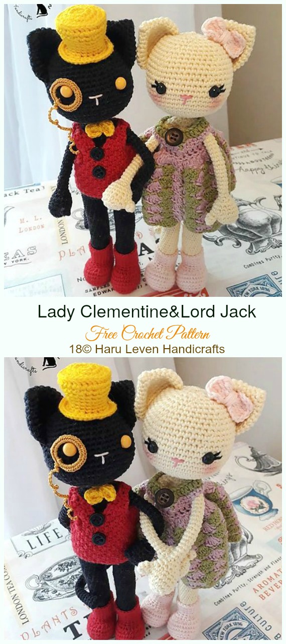 Lady Clementine & Lord Jack Crochet Cat Amigurumi Free Pattern - #Amigurumi; #Cat; Softies Free Crochet Patterns