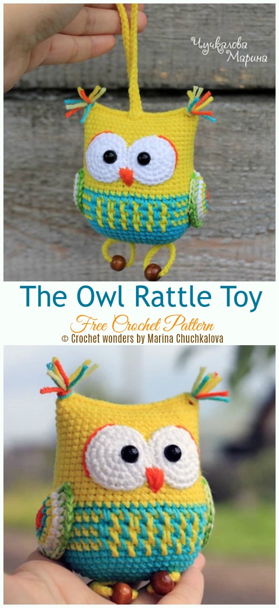 The Owl Rattle Toy Crochet Free Pattern - Baby #Rattle; Free #Crochet; Patterns