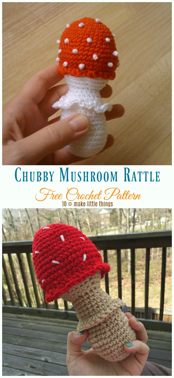 Chubby Mushroom Rattle Crochet Free Pattern - Baby #Rattle; Free #Crochet; Patterns