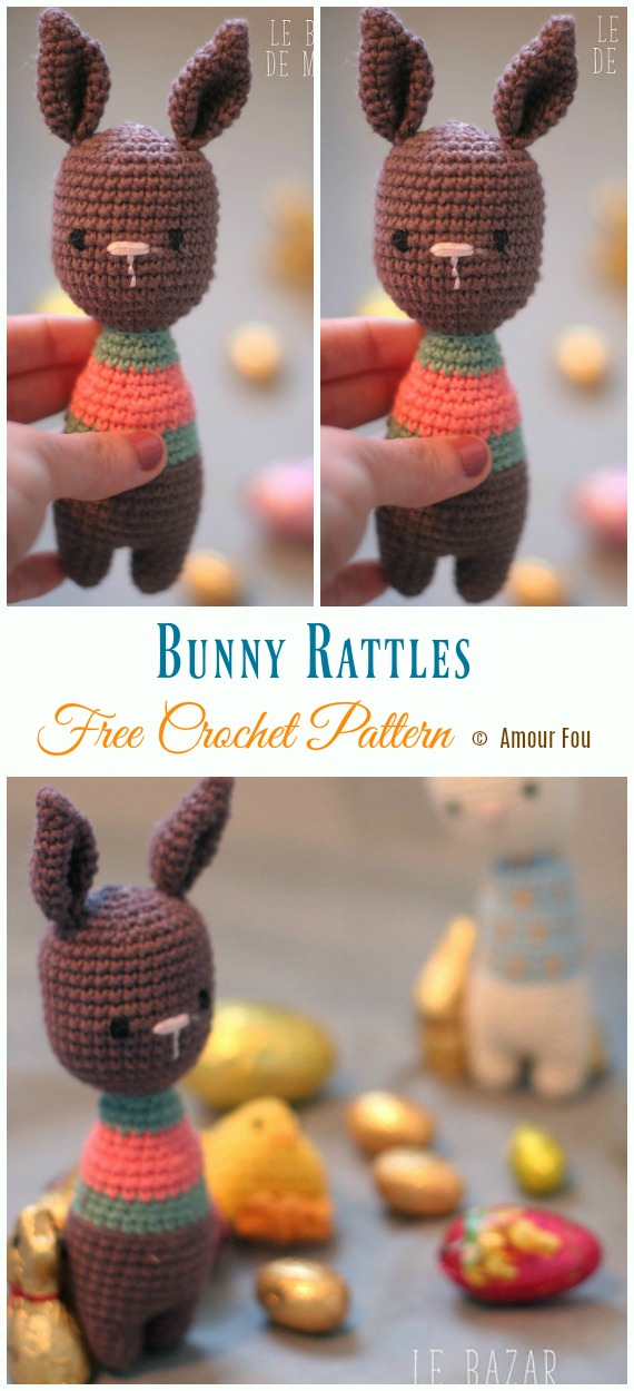 Bunny Rattles Crochet Free Pattern - Baby #Rattle; Free #Crochet; Patterns