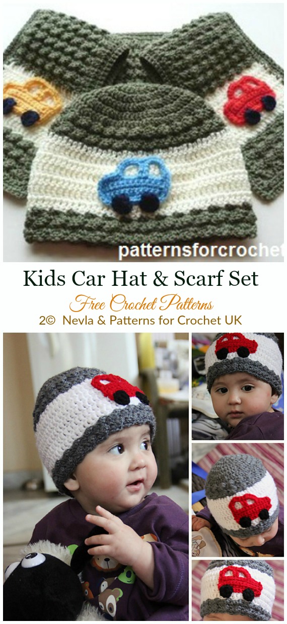 Crochet Kids Car Hat Scarf Crochet Free Pattern - #Crochet; #Beanie; Hat Free Patterns