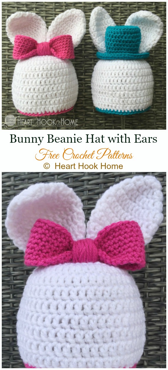 Bunny Beanie Hat with Ears Crochet Free Pattern - #Crochet; #Beanie; Hat Free Patterns 