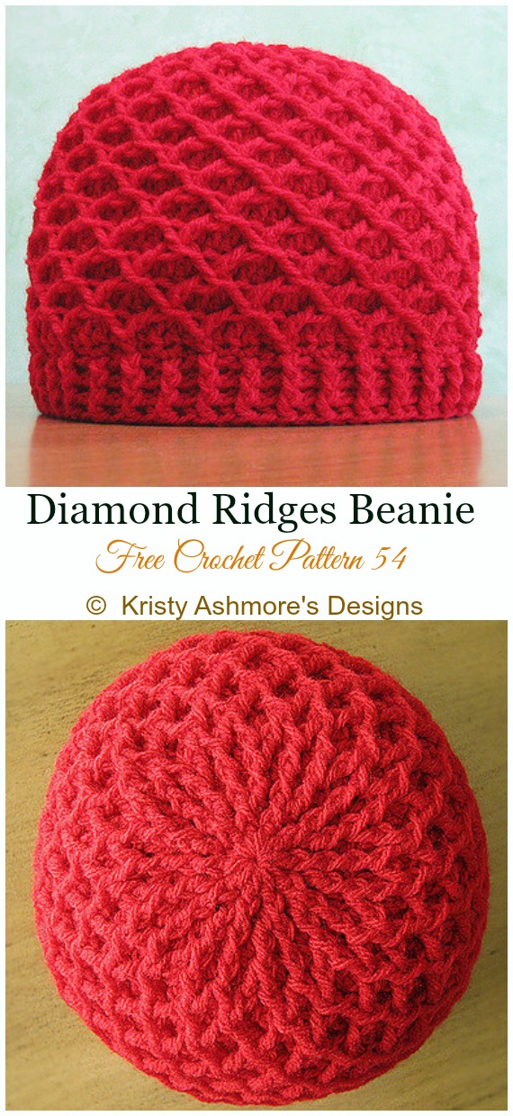 Diamond Ridges Beanie Hat Crochet Free Pattern - #Crochet; #Beanie; Hat Free Patterns