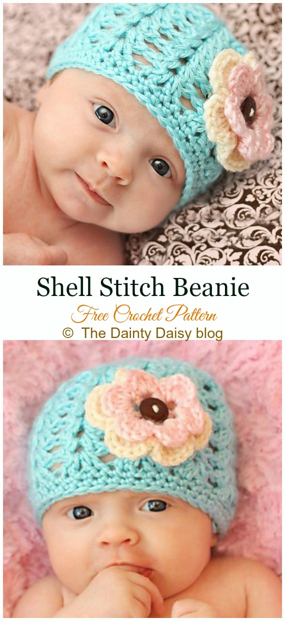 Shell Stitch Beanie Crochet Free Pattern - #Crochet; #Beanie; Hat Free Patterns 