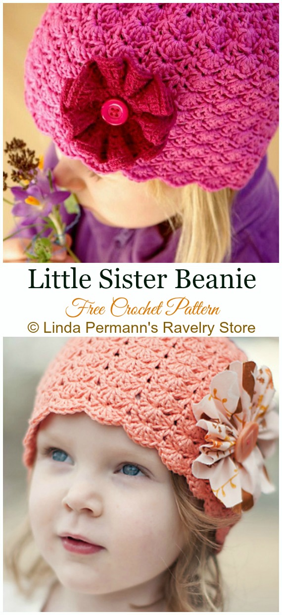 Little Sister Beanie Crochet Free Pattern - #Crochet; #Beanie; Hat Free Patterns