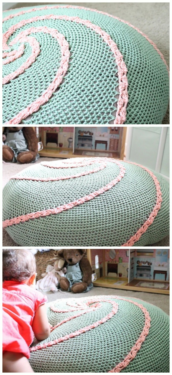 Spiral Floor Pouf Crochet Free Pattern - #Crochet; Poufs & #Ottoman; Free Patterns