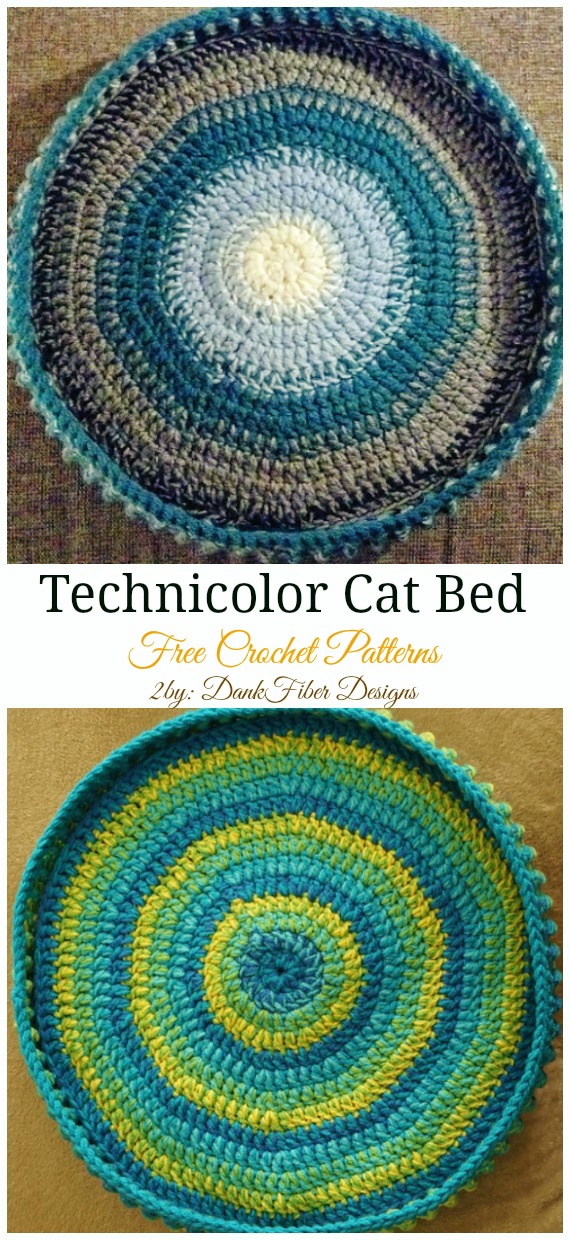 Technicolor Cat Bed Crochet Free Pattern - Easy #Pet; #Bed; Free #Crochet;Patterns