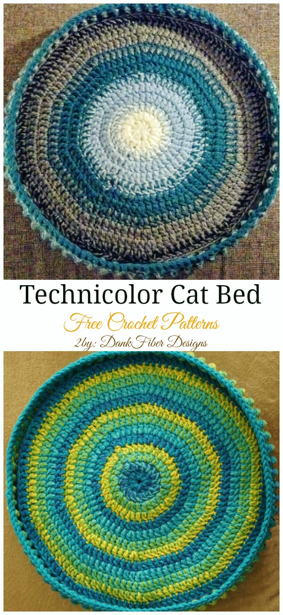 Technicolor Cat Bed Crochet Free Pattern - Easy #Pet; #Bed; Free #Crochet;Patterns 