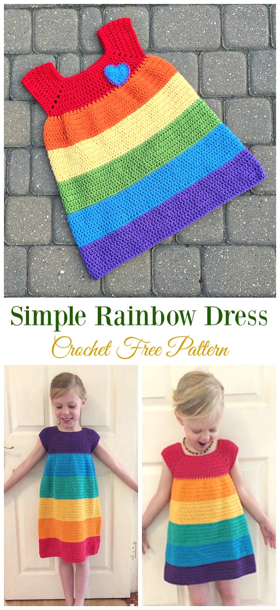 Simple Rainbow Dress Free Crochet Pattern - #Crochet Girls #Dress Free Patterns