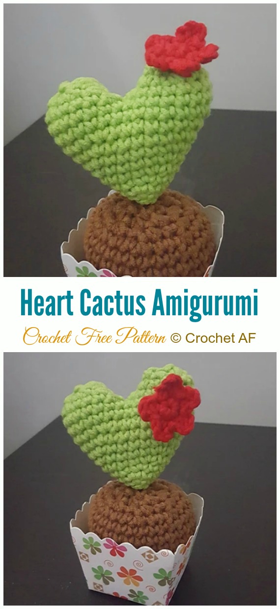 Crochet Heart Cactus Amigurumi Free Pattern - Little Puffy #Heart; Amigurumi Free #Crochet; Patterns