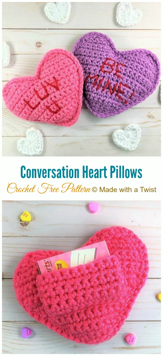 Crochet Conversation Heart Pillows Amigurumi Free Pattern - Little Puffy #Heart; Amigurumi Free #Crochet; Patterns