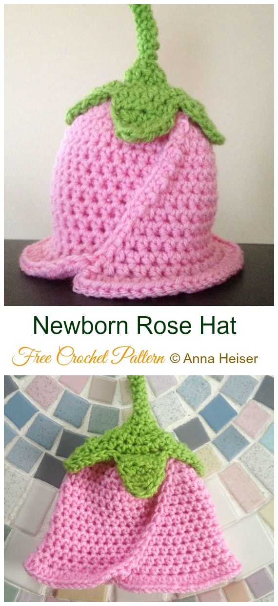 Newborn Rose Hat Crochet Free Pattern- #Crochet ; Girls Flower #SunHat Free Patterns